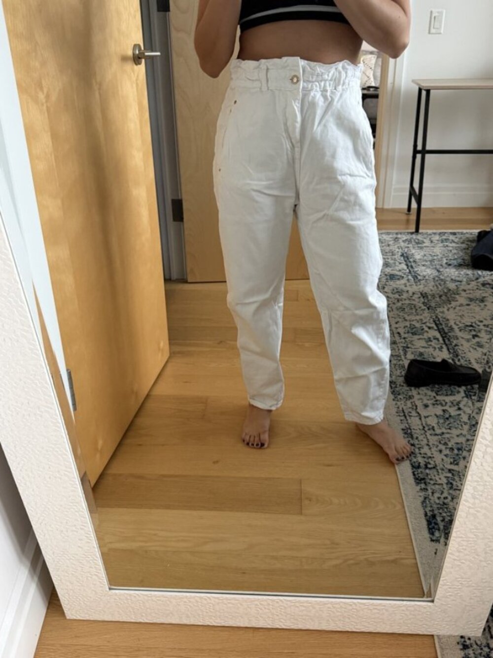 Zara White Paperbag Waist Mom Jeans Size 4
